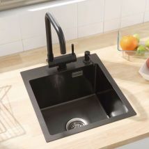 Cecipa - vier 1 Bac 40 × 45 cm Évier Cuisine Montage à Encastrer ou à Fleur de Plan, avec Siphon, Trop-Plein Gratuit, Distributeur de Savon non