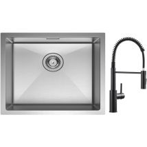 Cecipa - vier 1 Bac 5044cm Évier de Cuisine en Acier Inoxydable Brossé + Mitigeur de Cuisine à Ressort avec Douchette Extractible, Robinet Evier 2