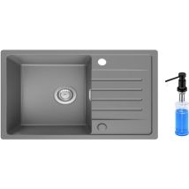 Cecipa - Evier 1 Bac avec Egouttoir, Evier en Quartz et Résine 78x45cm Gris + 300ML Distributeur de Savon Noir