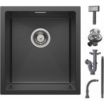 Cecipa - Evier Cuisine 1 Bac 40x44cm, Evier Noir, Evier Inox 1 Bac Rectangulaire, Evier Inox Moderne, Petit Évier de Cuisine, Cuve Simple avec