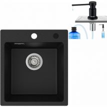 Cecipa - Evier Cuisine 1 Bac Granit 40x45cm+Distributeur de Savon Cuisine, Evier Noir, Évier de Granit Rectangulaire, Petit Evier Granit, Cuve Simple