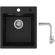 Cecipa - Evier Quartz Noir 40x45cm Evier de Cuisine en Granit Evier à Encastrer 1 Vasque + Mitigeur Cuisine avec Douchette Extractible - 2 Jets aux