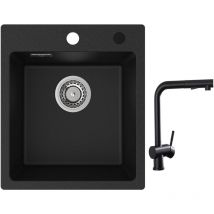 Cecipa - Evier Quartz Noir 40x45cm Evier de Cuisine en Granit Evier à Encastrer 1 Vasque + Robinets Cuisine avec Douchette Extractible, Mitigeur