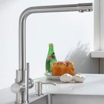 Cecipa - Grifo Cocina 3 vías, Grifo Mezclador de Cocina para Osmosis, 3 en 1Grifo de Cocina para Agua Potable con Palanca Doble, Giratorio de 360°,