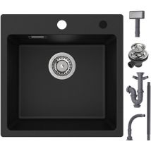 Cecipa Max - cecipa Fregadero de granito Fregadero de cocina negro Fregadero cuadrado de un seno de granito 45x45