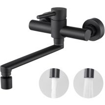 Cecipa Max - cecipa grifo de cocina de pared grifo de fregadero de cocina negro grifo de acero inoxidable 2 tipos de chorro giratorio 360°