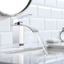 Cecipa - Grifo de lavabo de cascada cromado, grifo mezclador de lavabo de cascada con agua fría y caliente para baño, grifo de baño con válvula de