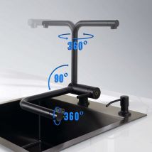 Cecipa - Grifos Cocina Fregadero, Grifo Cocina Negro Moderno, Grifo Cocina Abatible Giratorio 360° / Plegable 90° / Caño Giratorio 360°, Grifo de