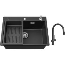 Cecipa - Lavello 1 Vasca 60x45 Cm Con Cestello Di Scarico E Dispenser Per Sapone + Miscelatore Da Cucina Con Doccia Estraibile Con 2 Tipi Di Getti 