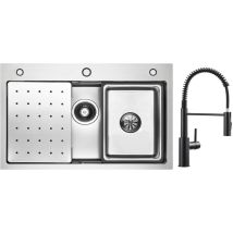 Cecipa - Lavello Cucina Lavello 1 Vasca 70×45 Cm Con Gocciolatoio/vasca/dispenser Sapone + Miscelatore Cucina A Molla Con Doccetta Estraibile, 