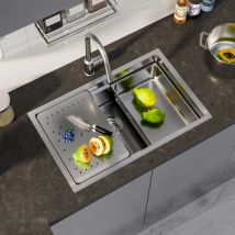 Lavello da Cucina a Una Vasca 70x44x21CM Lavello da Cucina Lavello da Incasso in Acciaio Inox Spazzolato Lavello da Cucina con Gocciolatoio + Vasca