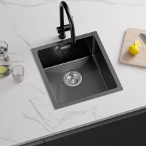 Cecipa - Lavello da Cucina da Incasso in Acciaio Inox 404419 cm Lavello da Cucina 1 Vasca - 201 Nanometri Nero