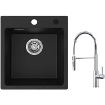Cecipa - Lavello da Cucina in Granito Nero 40x45 cm Lavello da Incasso 1 Vasca + Miscelatore Cucina a Molla con Doccetta Estraibile, Rubinetto