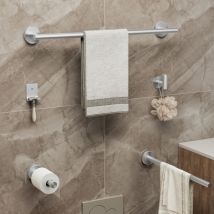7PCS Ensemble de Salle de Bain - 1 Barre à Serviettes + 1 Barre à Serviettes Latérale + 1 Porte-rouleau de Papier + 4 Crochets (Brossé) - Cecipa Max