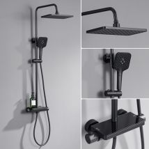 Duschsystem mit Thermostat, Edelstahl Regendusche mit 3-Funktionen Handbrause, Kopfbrause und Ablage für Badezimmer, Schwarz - Lonheo Max