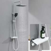 Duschsystem Mit Thermostat, Edelstahl Regendusche Mit 3-funktionen Handbrause, Kopfbrause Und Ablage Für Badezimmer, Chrom - Lonheo Max