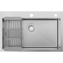 Cecipa Max Edelstahl Küchenspüle, 70 × 45 Cm Einzelspüle Mit Abtropfkorb, Unterbau Und Flächenbündiger Einbau Für 80 Cm Schrank, Silber