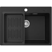 Cecipa Max - Fregadero de granito de 60 × 45 cm para encimera, fregadero de cocina de granito con escurridor, incluye sifón, desagüe y rebosadero