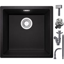 Cecipa Max - Fregadero de granito Fregadero de cocina bajo encimera de 45 x 44 cm Fregadero empotrado de granito negro