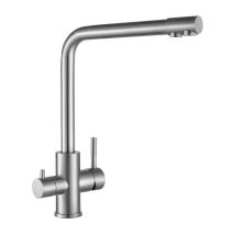 Robinet Cuisine 3 Voies, Mitigeur d'Évier avec Deux Sorties D'eau: Eau Filtrée et Eau Chaude/Froide, Acier Inoxydable 304 Brossé - Acier inoxydable