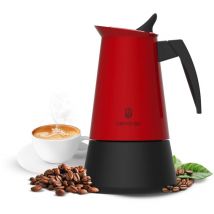 Cecotec - Cafetière italienne Piccolina 200 Rouge, Capacité 100 ml pour 2 tasses, Design élégant en acier, Filtre en acier inoxydable, Convient à