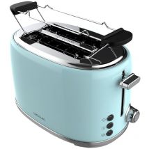 Cecotec - Toast&Taste 1000 Retro Double Blue 2-Slice Toaster. 980 w, 2 Wide and Short Slots of 3.8 cm, Stainless Steel, Upper Heating Rods,
