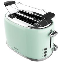 Cecotec Toast&Taste 1000 Retro Double Green 2-Slice Toaster. 980 W, 2 Wide and Short Slots of 3.8 cm, Stainless Steel, Upper Heating Rods, Adjustable