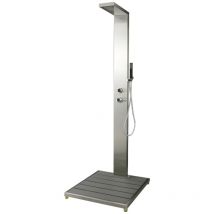 M Rubinetteria - Doccia da esterno inox giardino cedro pavimento con pedana antiscivolo wpc