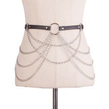 Ceinture à chaîne en cuir punk, harnais noir, anneau de chaîne de corps