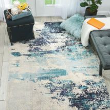 Nourison - Celestial CES02 Ivory Teal Blue 66cm x 305cm Runner - Blue and Ivory and Teal