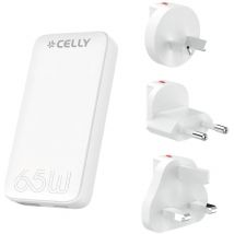 Celly - TCTRAVELUNI65W - Cargador universal de viaje, carga rápida con tecnología GaN, toma múltiple para ahorrar espacio, enchufe usb-c y usb-a,