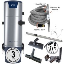 Aspiration centralisée aertecnica TS4 (jusqu'à 700 m²), Sans Sac - garantie 3 ans -Avec 1 trousse flexible à variateur 9 m + 8 accessoires + kit de