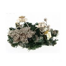Centre de table Noël 2 supports bougie Ø15cm - Fleurs CHAMPAGNE - SILUMEN