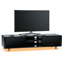 Centurion Supports - capri Gloss Black with Black Sides Beam-Thru Remote Friendly 32"-65" Flat Screen tv Cabinet with led Lights ( Gold led Lights )