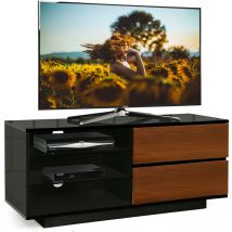 Centurion Supports - Gallus High Gloss Black with 2-Walnut Drawers & 3-Shelf 32'-55' led/ oled / lcd tv Cabinet - Fully Assembled