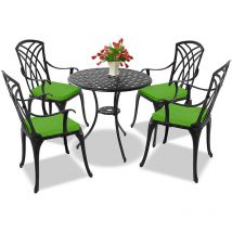 Oshowa Garden & Patio Table & 4 Large Chairs with Armrests Cast Aluminium Bistro Set - Green cushions - Centurion Supports