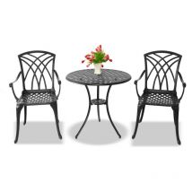 Centurion Supports - oshowa Luxurious Garden & Patio Table & 2 Large Chairs Cast Aluminium Bistro Set - Black