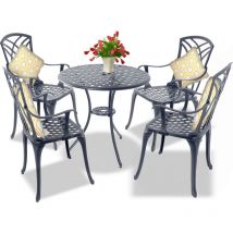 Centurion Supports OSHOWA Luxurious Garden & Patio Table & 4 Large Chairs with Armrests Cast Aluminium Bistro Set Grey
