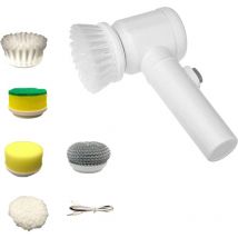Sjqka - Cepillo de limpieza eléctrico recargable, inalámbrico, resistente al agua y giratorio con 5 cabezales reemplazables, apto para cocina,