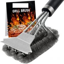 Longziming - Cepillo para barbacoa 3 en 1 con mango largo, cepillo de limpieza y raspador, accesorios de acero inoxidable para barbacoa, limpieza de