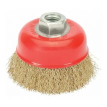 Brosse boisseau en acier laitonné, ø 120 mm. Filetage M14/fil ø 0,30 mm.