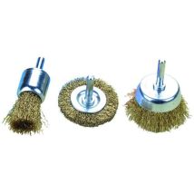 Cepillos de acero Vigor – Set de 3 piezas – Diámetro 25mm, 50mm – Vástago 6mm x 30mm