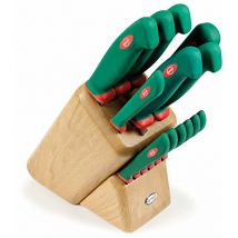 Ceppo in Legno Rovere 13 Coltelli Manico Antiscivolo Sanelli Maxime Premana Verde/Rosso