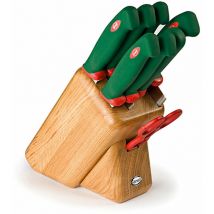 Ceppo in Legno Rovere 8 Coltelli Manico Antiscivolo Sanelli Maxime Premana Verde/Rosso