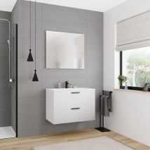 Ceramia - Juego completo 80 cm: lavabo blanco mate + mueble certificado fsc blanco roto ( 4OW80-V)