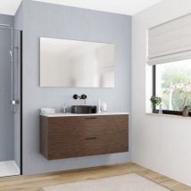 Ceramia Juego completo de 120 cm: encimera de lavabo blanco mate + mueble ensamblado con certificado FSC, color roble (CERAMIA-4DW120-S)