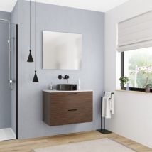Ceramia - Juego completo de 80 cm: encimera de lavabo blanco mate + mueble ensamblado con certificado fsc, color roble ( 4DW80-S)