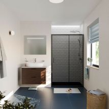 Ceramia - Puerta de ducha corredera anticalcárea pura 120x195cm con perfiles negro mate (CERAHP120BGG)