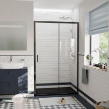 Pura Duschtür 100x195cm Schiebetür Antikalk mit Profilen Mattschwarz (CERAHP100B) - Ceramia