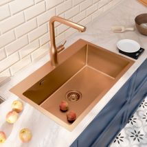 Ceramia - Timeless Build-in kitchen sink in stainless steel 304, 1 bowl, 68x45x21 cm, Brushed copper pvd (TMLKST-6845BCP)